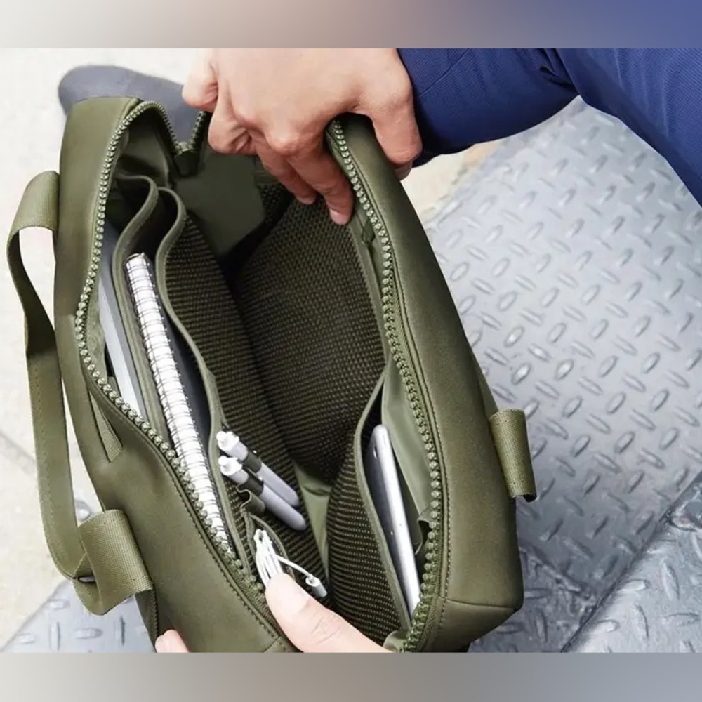 Dagne Dover Neoprene Laptop Bag in Dark Moss - Picture 10 of 12